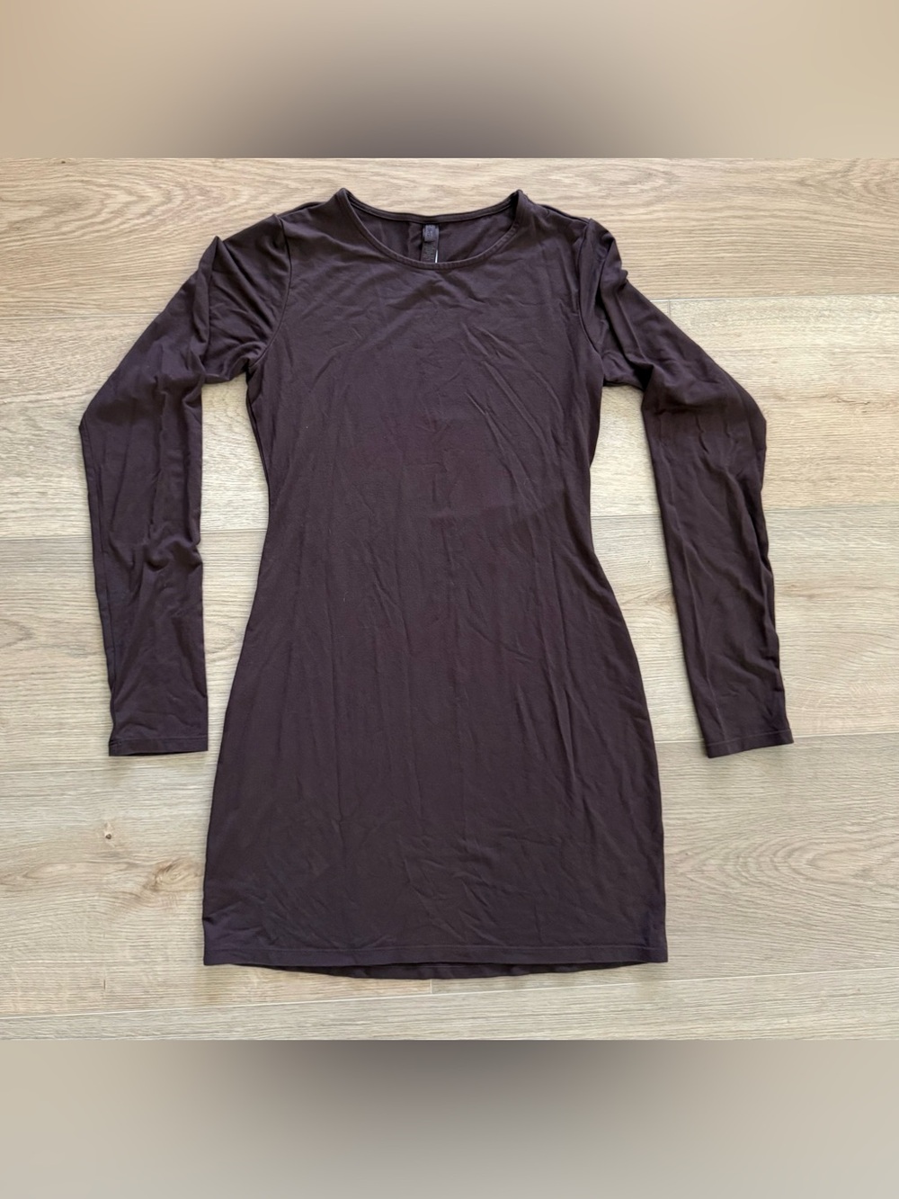 SKIMS Soft Lounge Long Sleeve Modal Bodycon Mini Dress Cocoa Brown Size M
